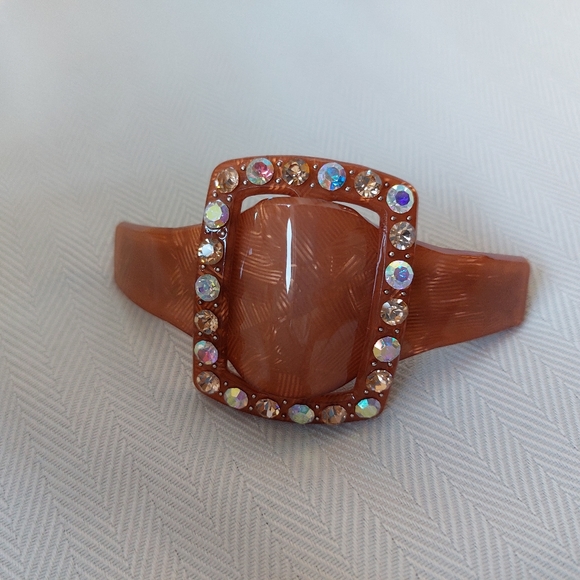 Vintage Barrette Bobby Pin  Clip Paris Lucite Rhinestones 1990s - Picture 3 of 4